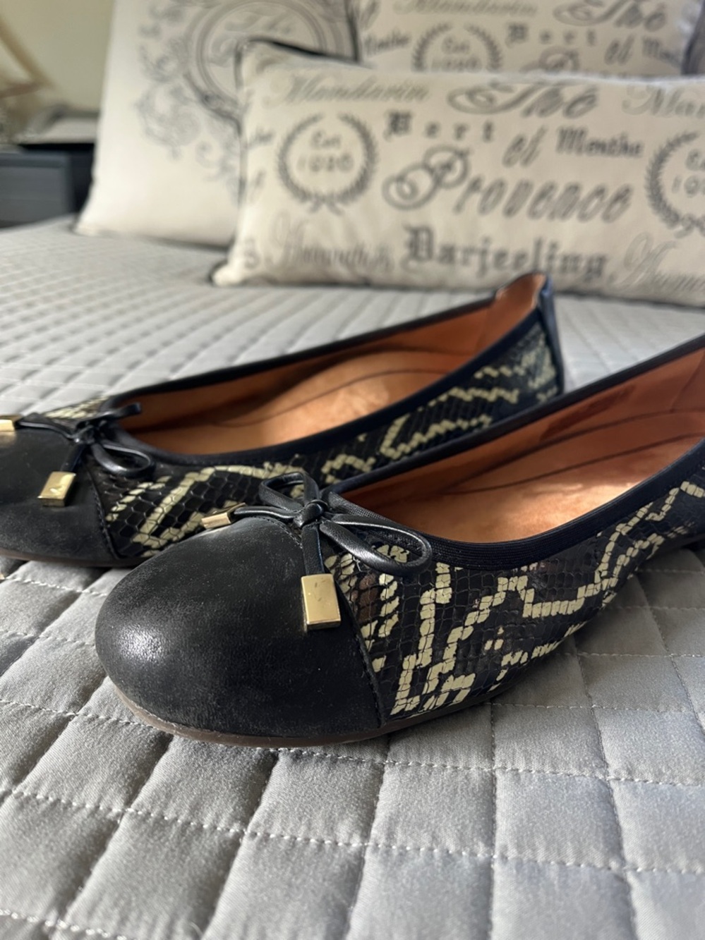 Vionic Black and Cream Snake-Print Ballet Flats - Picture 2 of 8